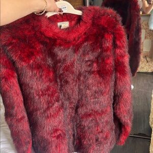 Vntg Ben Ryan Burgundy Faux Fur Sweater